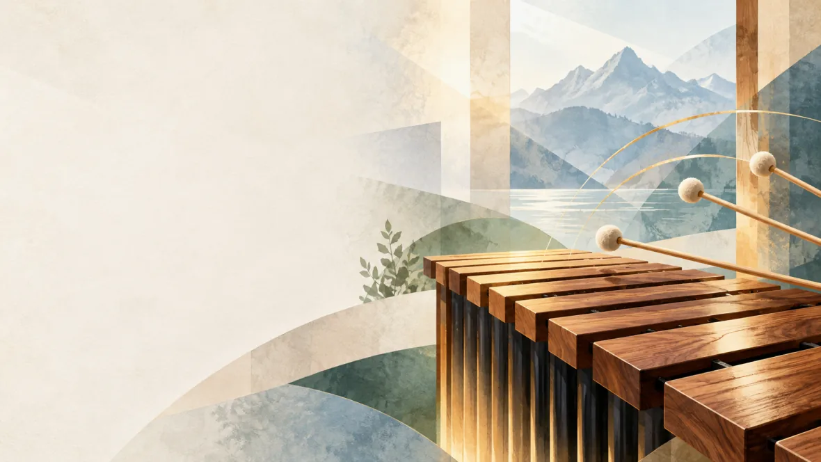 Abstract marimba bars and mallets with alpine blue and warm wood forms