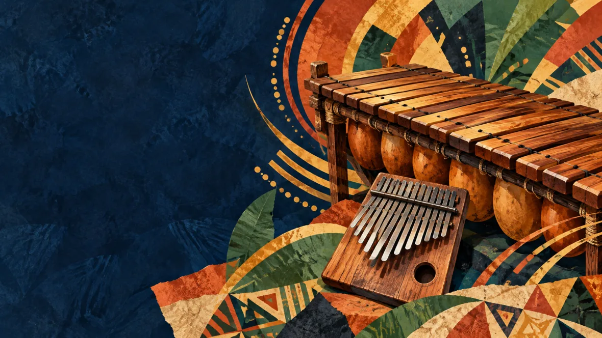 Abstract African marimba and mbira with layered colors (AI-generated illustration)