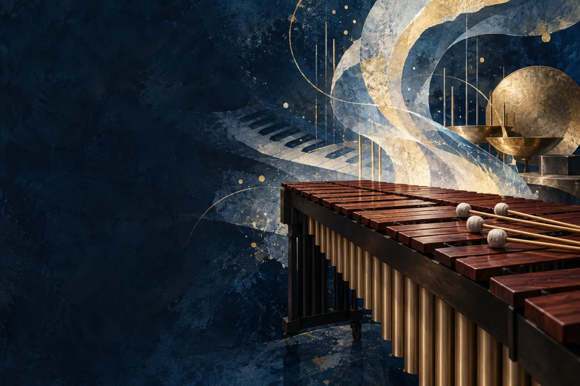 Abstract marimba, percussion and stage light (AI-generated illustration)