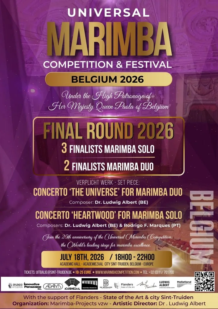 Flyer for Universal Marimba Competition Belgium 2026